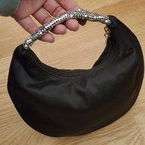 Black Evening Mini Purse with Silver Mesh Handle